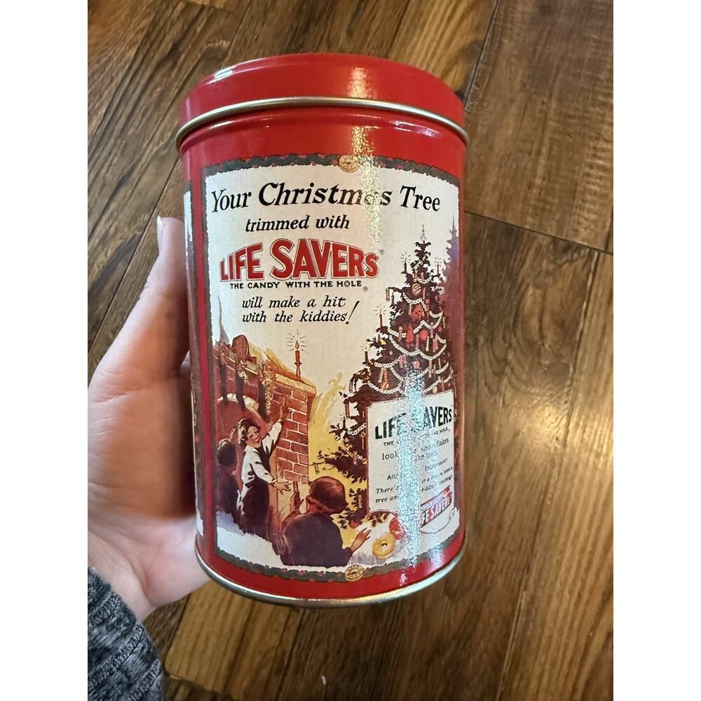 Vintage Life Savers Christmas Tin Canister Holiday Candy Container Retro